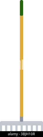 Garden rake with flat head for gardening in vector icon Stock Vector