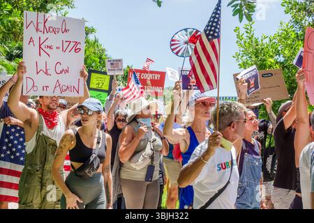 Miami Beach Florida,Pride Park,No Kings Day Protest Protests organized demonstration,anti-Donald Trump president presidency 79th birthday,authoritaria Stock Photo