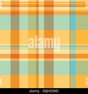 Warm, inviting plaid design with soft orange, gold, and teal hues. Perfect for backgrounds, textiles, and retrothemed projects. Versatile, modern aest Stock Vector