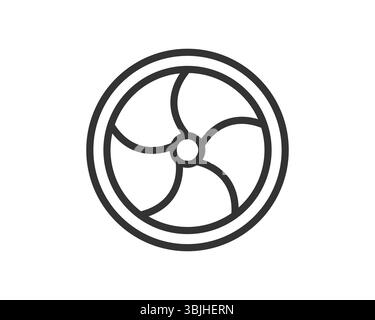Minimalist circular icon with turbinelike design. Represents efficiency, movement, rotation, or power. Perfect for technology, industry, or environmen Stock Vector