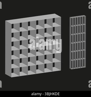 3D mesh grid. Isometric vector blocks. Volumetric square layout. Modern perspective icon. Stock Vector