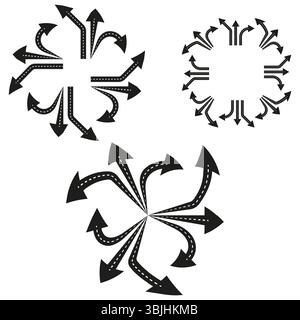 Arrow rotation icon. Circular direction form. Vector swirling arrows. Outline motion symbol. Stock Vector
