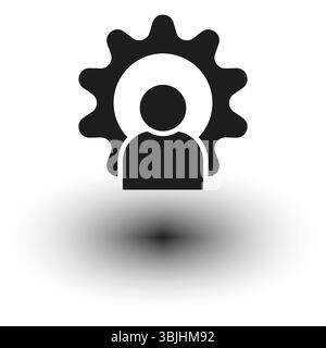 Gear user icon. Vector human mechanic. Abstract person shape. Black profile symbol. Stock Vector