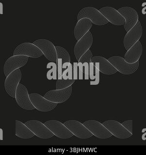 Twisted braid frame. Circular rope shape. Square linear contour. Vector black form. Stock Vector