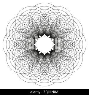 Radial mesh form. Circular geometric pattern. Black abstract symmetry. Vector structure core. Stock Vector