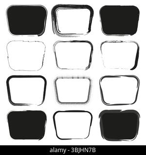 Button shape icon. Rounded square figure. Abstract form vector. Black contrast design. Stock Vector
