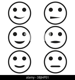 Minimal emoji icons. Thin line faces. Varied mood set. Vector expression symbols. Stock Vector