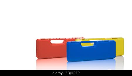 Plastic toolbox isolated on white background perfect for construction professionals and DIY home improvement. Tool storage box. Handyman services Stock Photo