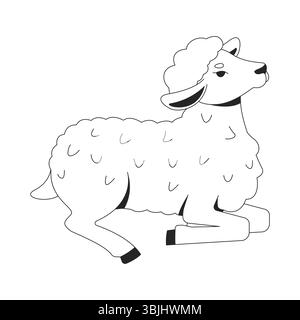 Lamb lying down in peaceful pose 2D line character Stock Vector