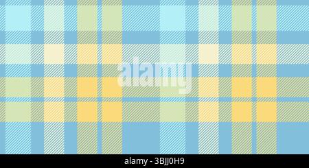 A seamless blue and yellow tartan plaid pattern with light and airy tones, ideal for summer-themed textiles, fashion, and decor Stock Vector