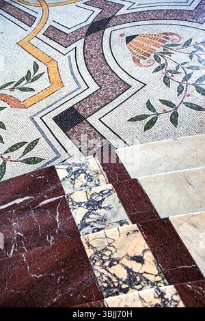 Marble steps and mosaic floor Stock Photo