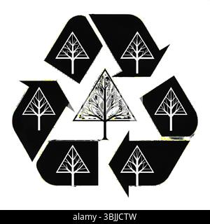 Eco Recycling Tree Symbol – Black and White Sustainable Nature Icon for Green Initiatives & Environmental Projects Stock Vector