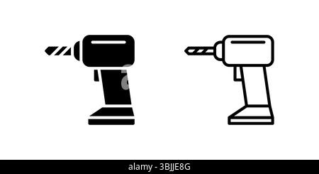 Icon set of power drill for construction, repair, and DIY work Stock Vector