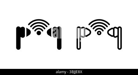Icon set of wireless earbuds for listening to music, podcasts, or calls Stock Vector