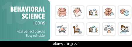 Behavioral science icon set representing psychology and mental health concepts Stock Vector