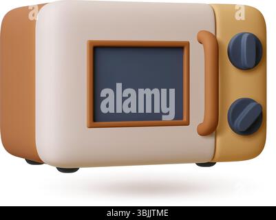 Microwave 3d icon. Isolated oven realistic style. Household appliance, kitchen equipment for quick food heating. Trendy rendering vector design Stock Vector