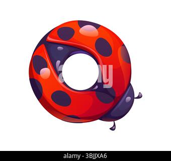 Ladybug cartoon font letter Q. Cute ladybird typeset element, spring insect vector kids ABC font sign. Garden ladybug beetle cartoon typeface symbol or English alphabet type letter Stock Vector