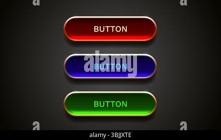 Light button, frame label, event bar casino, gold buttons with color. Vector Stock Vector
