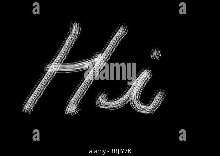 Word Hi written with computer brush on a black background. Illustration. Background Stock Photo