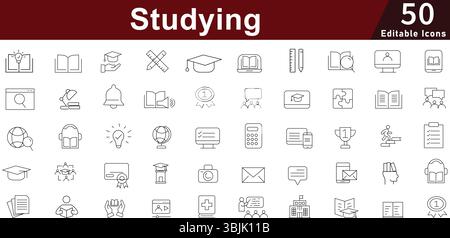 Studying Education Icon Set - 50 Editable Academic Learning Icons for School, University, Online Courses and Student Resources Vector Collection Stock Vector