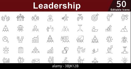 Leadership Management Icon Set - 50 Editable Executive Business Icons for Team Leadership, Strategy and Professional Development Vector Pack Stock Vector