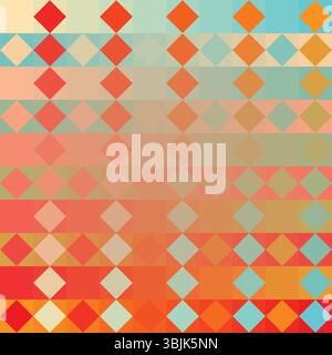 This eye-catching vector pattern features a seamless design with vibrant diamond shapes in a striking colorblock layout, blending reds, oranges, and b Stock Vector