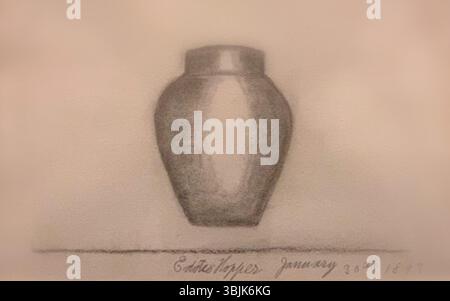 "Vase" is the earliest known signed drawing by American artist Edward Hopper, created in 1893, depicting a simple vessel with clear line work and attention to form. Stock Photo