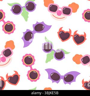 Party eyeglasses seamless pattern. Bright eyewear for festivals and carnivals. Masquerade accessories, children design. Print for textile, wrapping Stock Vector
