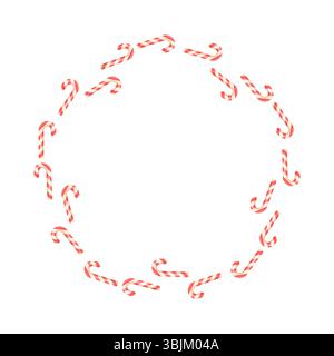 Round Christmas wreath created entirely from red striped candy canes. Fun and festive 3D decoration element for holiday design projects. Stock Vector