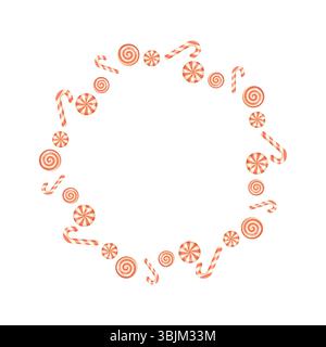 Festive circular border made of candy canes and peppermint swirl candies. Ideal for Christmas posters, greeting cards, and packaging design. Stock Vector