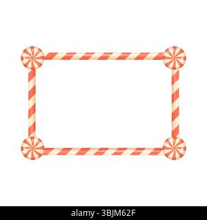 Rectangular candy cane frame featuring peppermint candies on each corner. Perfect for holiday invites, festive flyers, and Xmas cards. Stock Vector