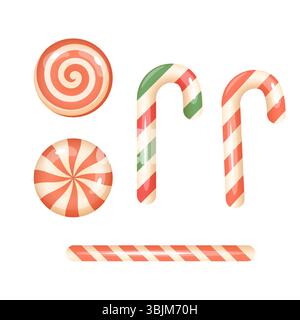 Collection of candy cane and peppermint sweet frames in 3D style. Perfect for Christmas-themed designs, borders, cards, and decoration. Stock Vector