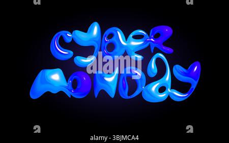 Cyber Monday 3D neon blue lettering on dark background. Glossy futuristic style perfect for promo banners, ecommerce sales, digital marketing visuals Stock Vector