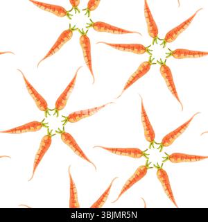 Carrots. Watercolor seamless pattern fresh orange carrots on a white background. Botanical hand drawn food illustration. Hand drawn for kitchen textil Stock Photo