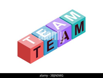 Four colorful blocks are arranged to spell the word team, showcasing a fun and engaging design. This represents collaboration and teamwork in a vibran Stock Photo