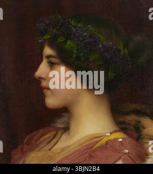 John William Godward's 1898 painting *A Brunette* is an oil on canvas showcasing the artist's focus on classical beauty and idealized femininity. The piece captures a young woman with dark hair, exuding a serene and elegant presence, typical of Godward's refined style during the late 19th century. Stock Photo
