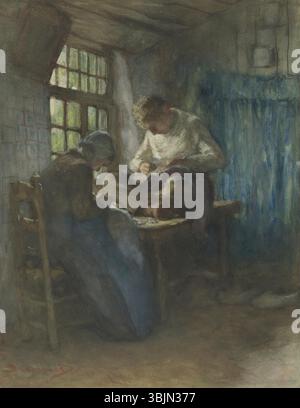 *The Town Tailors* by Bernardus Johannes Blommers is a watercolor and gouache painting depicting the daily life of tailors at work in a town. The painting focuses on the figures of the tailors and their surroundings, using soft colors and light to create a detailed view of this everyday profession. Stock Photo