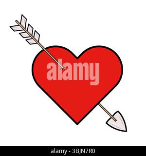 Red Heart with Arrow Vector Illustration. This vector illustration features a bright red heart pierced diagonally by a wooden arrow. Stock Vector