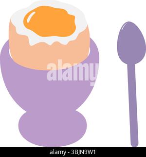 Hand drawn Soft egg in Egg cup and small Spoon Isolated Food Poster or Themes Cards design elements. Isolated Vector illustration World Egg Day or Healthy Eating Thematic Card or promo banner, leaflet Stock Vector