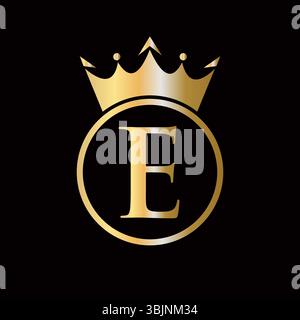 Crown Logo On Letter E Concept With Crown Icon Vector Template For Beauty, Jewelry, Fashion, Elegant Symbol Stock Vector