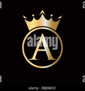 Crown Logo On Letter A Concept With Crown Icon Vector Template For Beauty, Jewelry, Fashion, Elegant Symbol Stock Vector