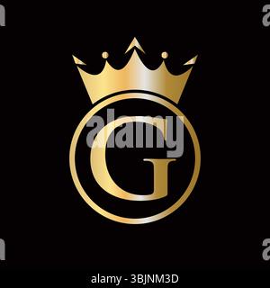 Crown Logo On Letter G Concept With Crown Icon Vector Template For Beauty, Jewelry, Fashion, Elegant Symbol Stock Vector