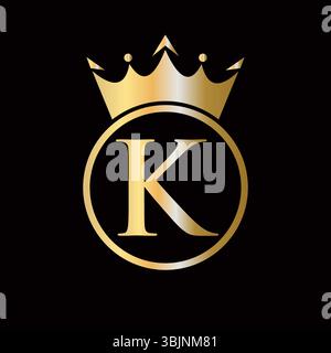 Crown Logo On Letter K Concept With Crown Icon Vector Template For Beauty, Jewelry, Fashion, Elegant Symbol Stock Vector