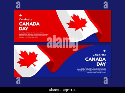 Canada Day banner set collection on dark blue background perfect for promotion, advertising, and celebrate Canada Day on July 1st Stock Vector