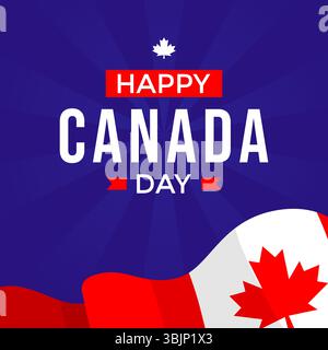 Happy Canada Day social media post template with Canadian flag and red maple leaf on dark blue background perfect for celebrate Canada Day on July 1st Stock Vector