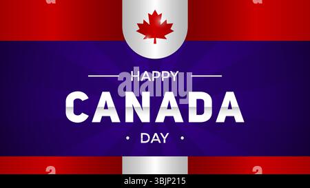 Happy Canada Day horizontal greeting background illustration on blue with gradient design Stock Vector
