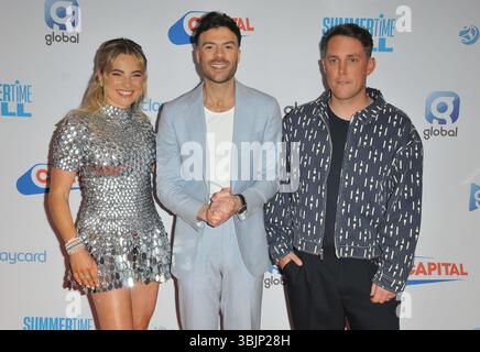 London, UK. 15th June, 2025. Sian Welby, Jordan North and Chris Stark at the Capital's Summertime Ball with Barclaycard, Wembley Stadium, Wembley, on Sunday 15 June 2025 in London, England, UK. CAP/CAN © CAN/Capital Pictures Credit: Capital Pictures/Alamy Live News Stock Photo