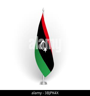 Libya flag - 3D standard conference flag hanging on ground flagpole. Usable for summit, indoor meeting, board room, government office, press room or reception. Vector flag with shading Stock Vector