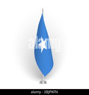 Somalia flag - 3D standard conference flag hanging on ground flagpole. Usable for summit, indoor meeting, board room, government office, press room or reception. Vector flag with shading Stock Vector