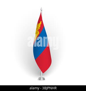 Mongolia flag - 3D standard conference flag hanging on ground flagpole. Usable for summit, indoor meeting, board room, government office, press room or reception. Vector flag with shading Stock Vector